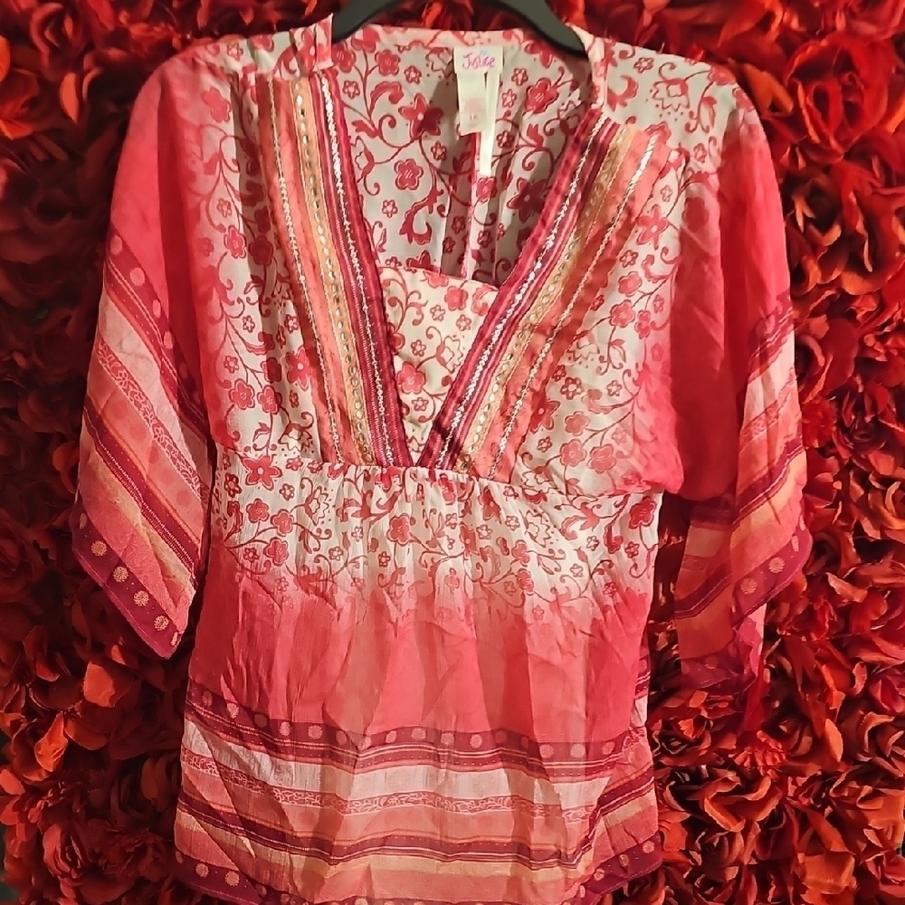 Justice Girls Pink Floral Tunic Top